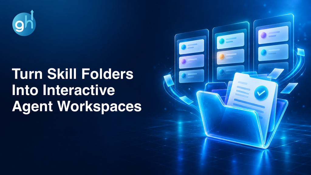 Turn Skill Folders Into Interactive Agent Workspaces — Growthub banner showing a skill folder becoming a shared task board
